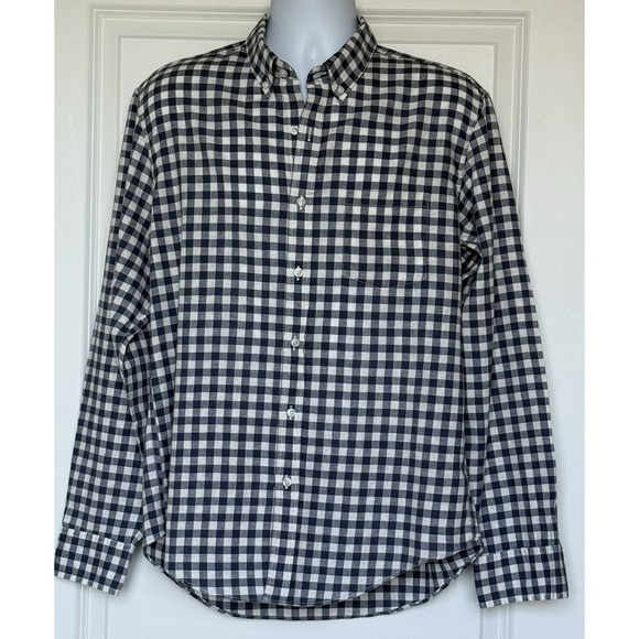 J. CREW Slim Fit Gingham Button-Down Shirt L Blue White Linen/Cotton Long Sleeve - Picture 1 of 14
